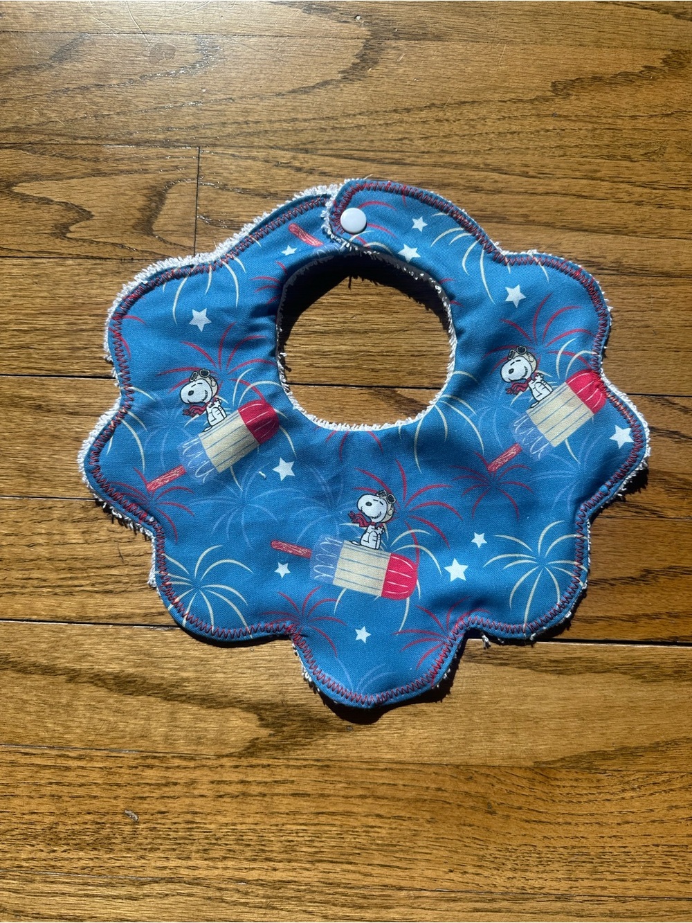Blue Snoopy Fireworks Flower Baby Bib